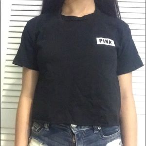 PINK boxy cropped logo tee